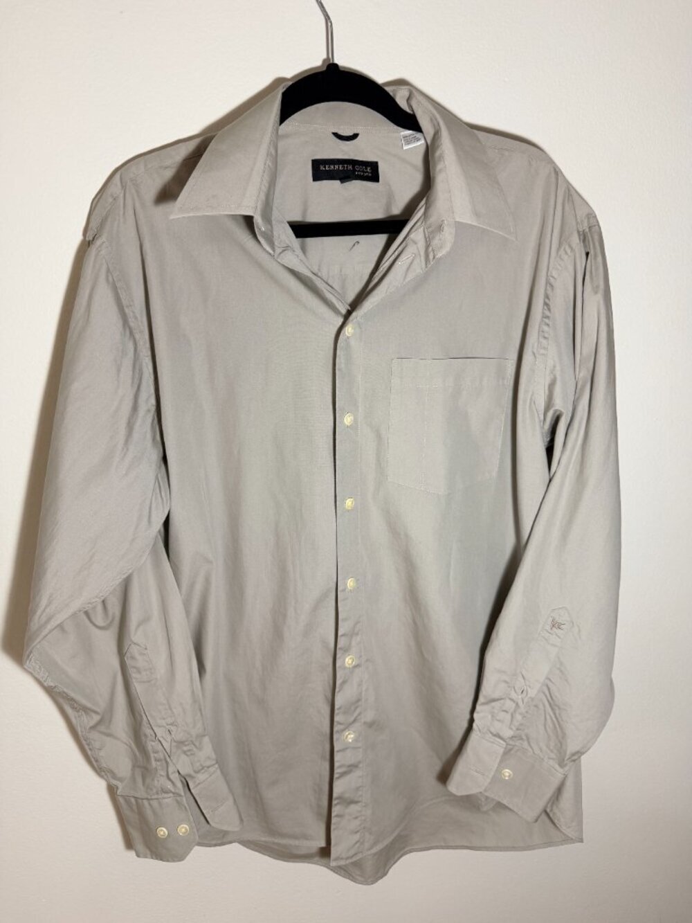 Kenneth Cole New York Cotton Blend Button Up Shirt Men’s Beige Minimalist Long